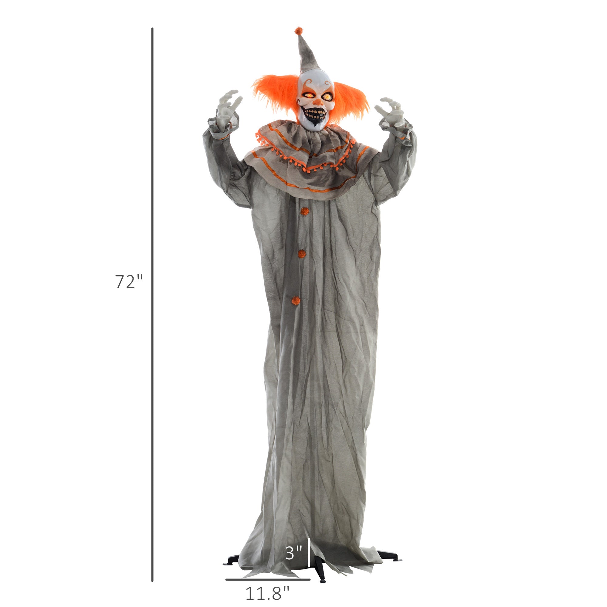 Life Size Outdoor Halloween Decoration, Animatronic Orange Haired Classic Clown