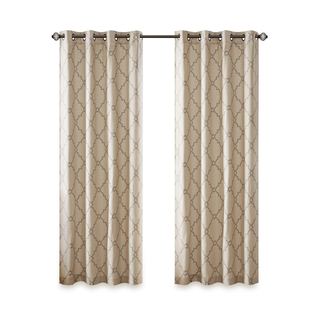 Fretwork Print Grommet Top Window Curtain Panel(Only 1 Pc Panel Beige+Grey)