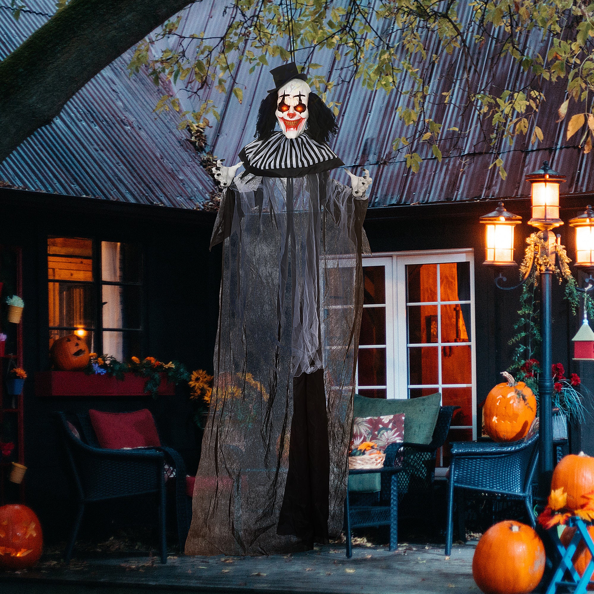 Life Size Outdoor Halloween Decoration, Classic Black and White Striped Clown Animatronic