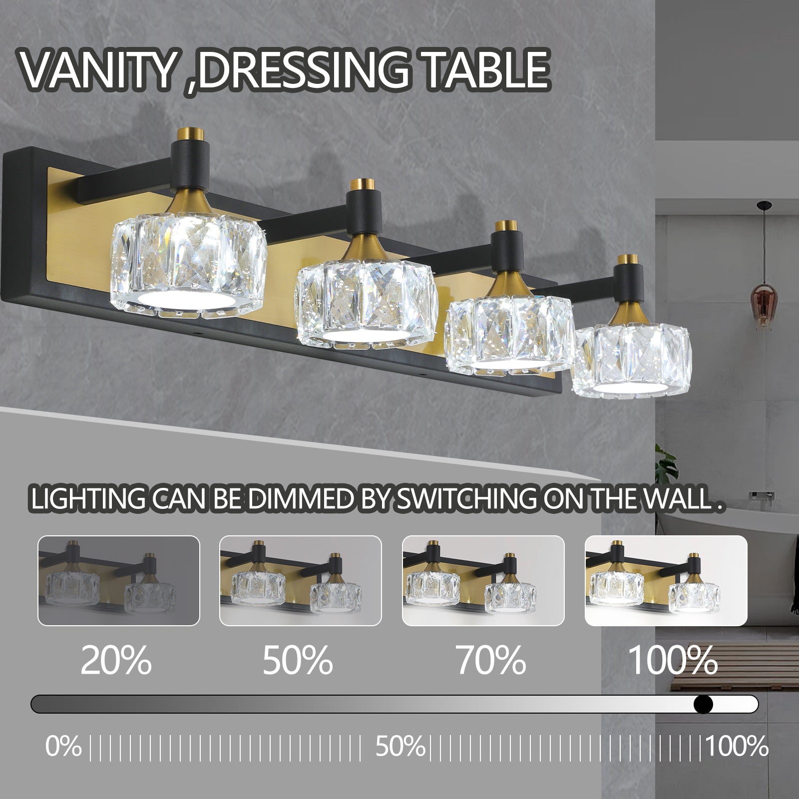 LED 4-Light Modern Crystal Bathroom Vanity Light Over Mirror