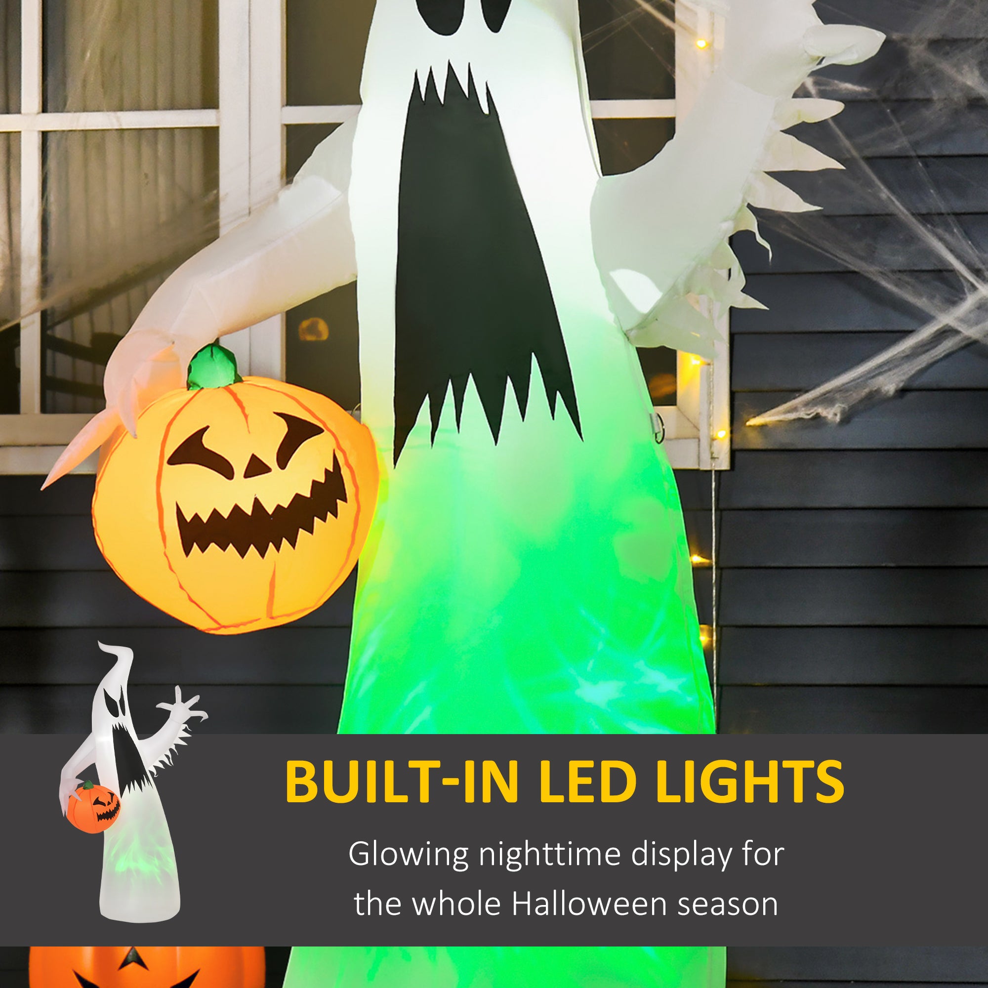 Halloween Inflatable Outdoor Decoration Ghost with Pumpkin Green