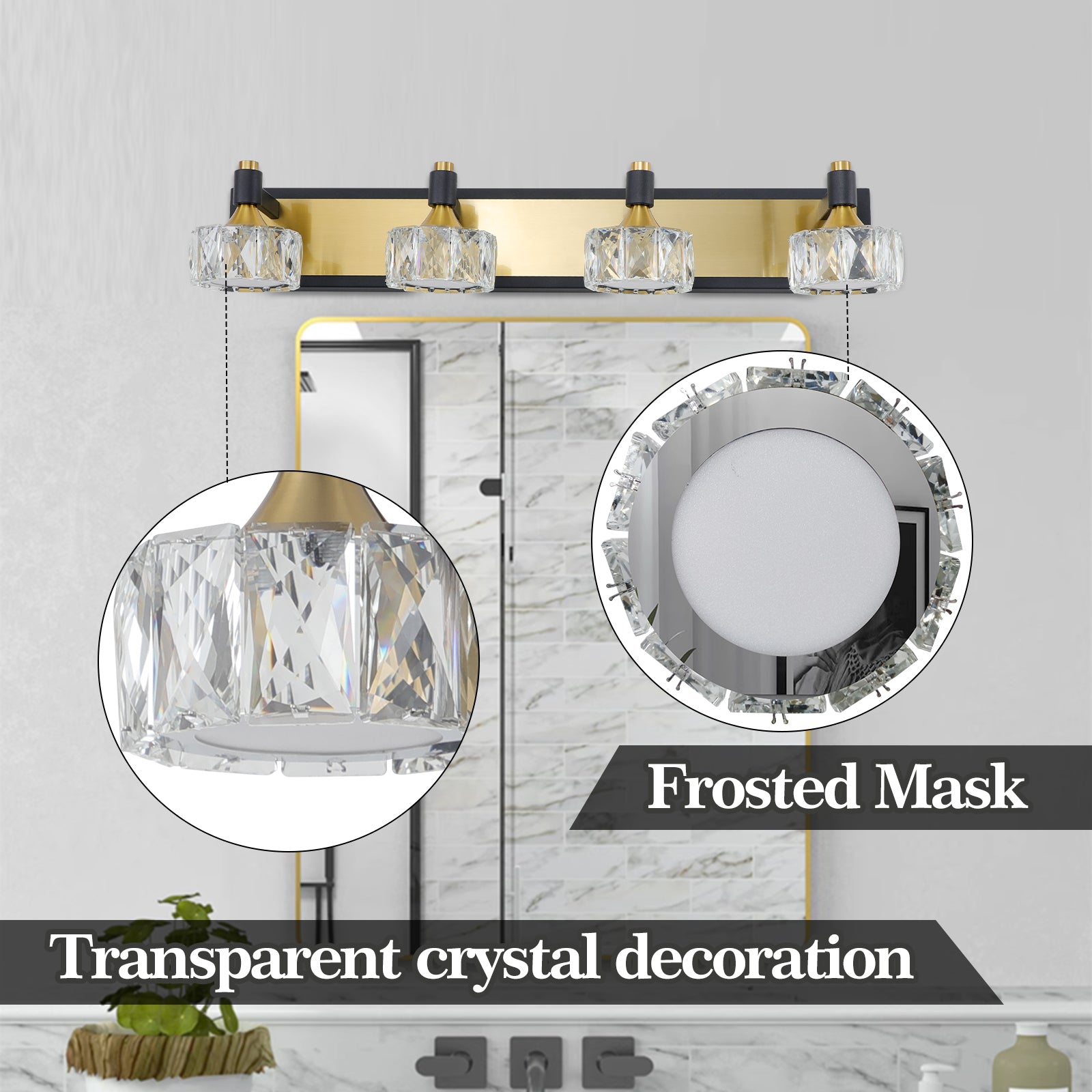 LED 4-Light Modern Crystal Bathroom Vanity Light Over Mirror