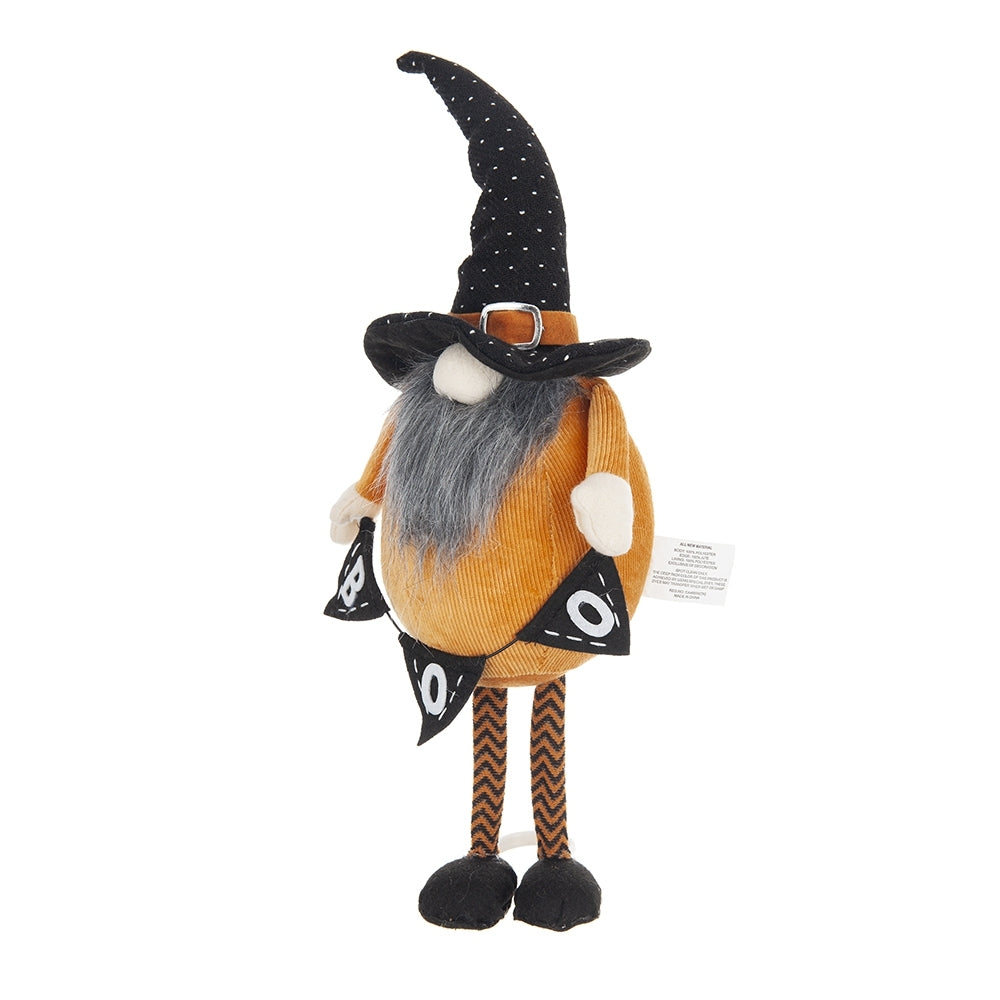 Fabric Standing Orange Gnome W/Black Gnome & Holding Banner, for Halloween Decor