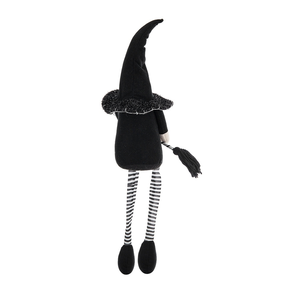 Fabric Sitting Black Gnome With Broomstick&Long Legs, for Halloween Decor