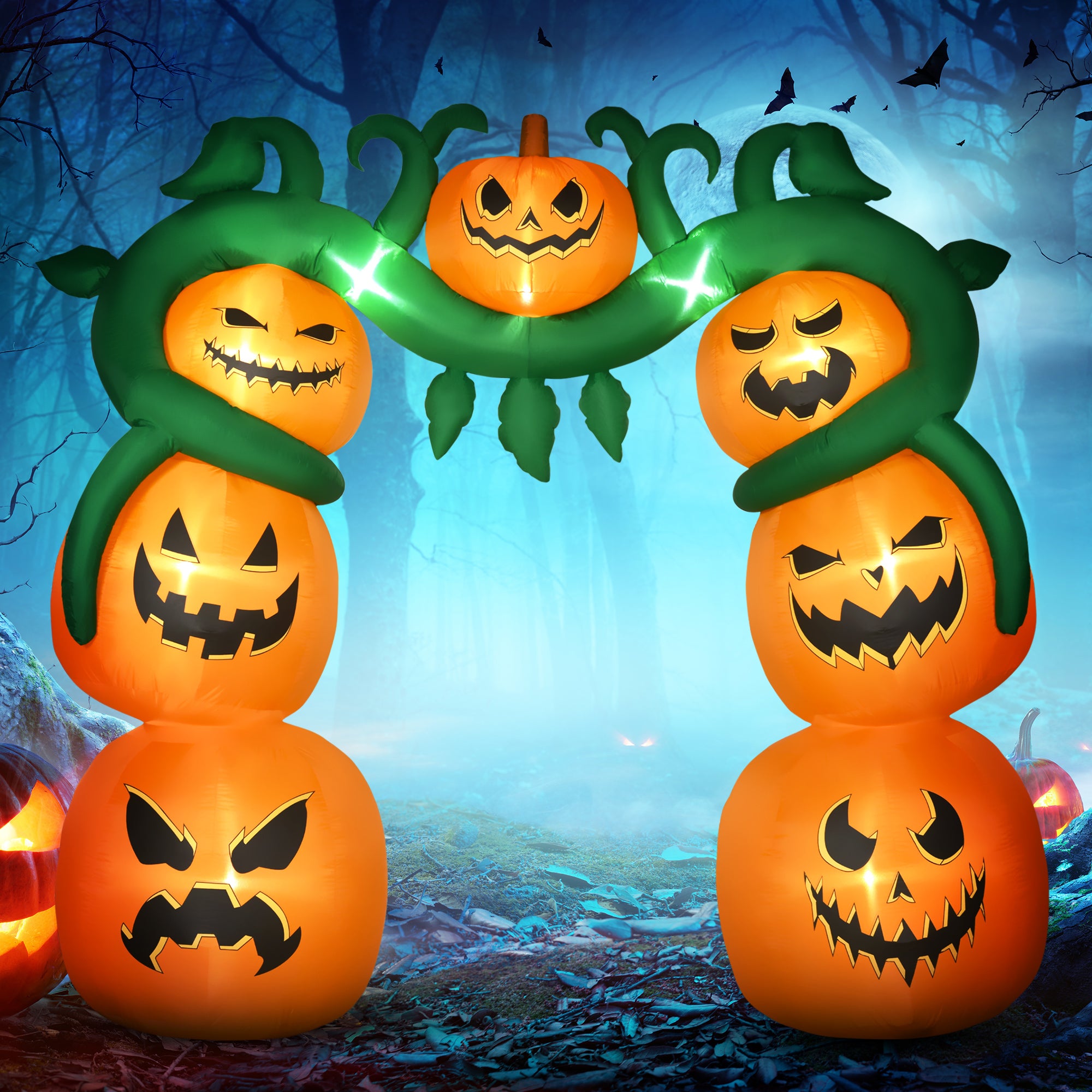 Halloween Inflatables Pumpkin Archway, Outdoor Blow Up Yard Decoration with Build-in LED