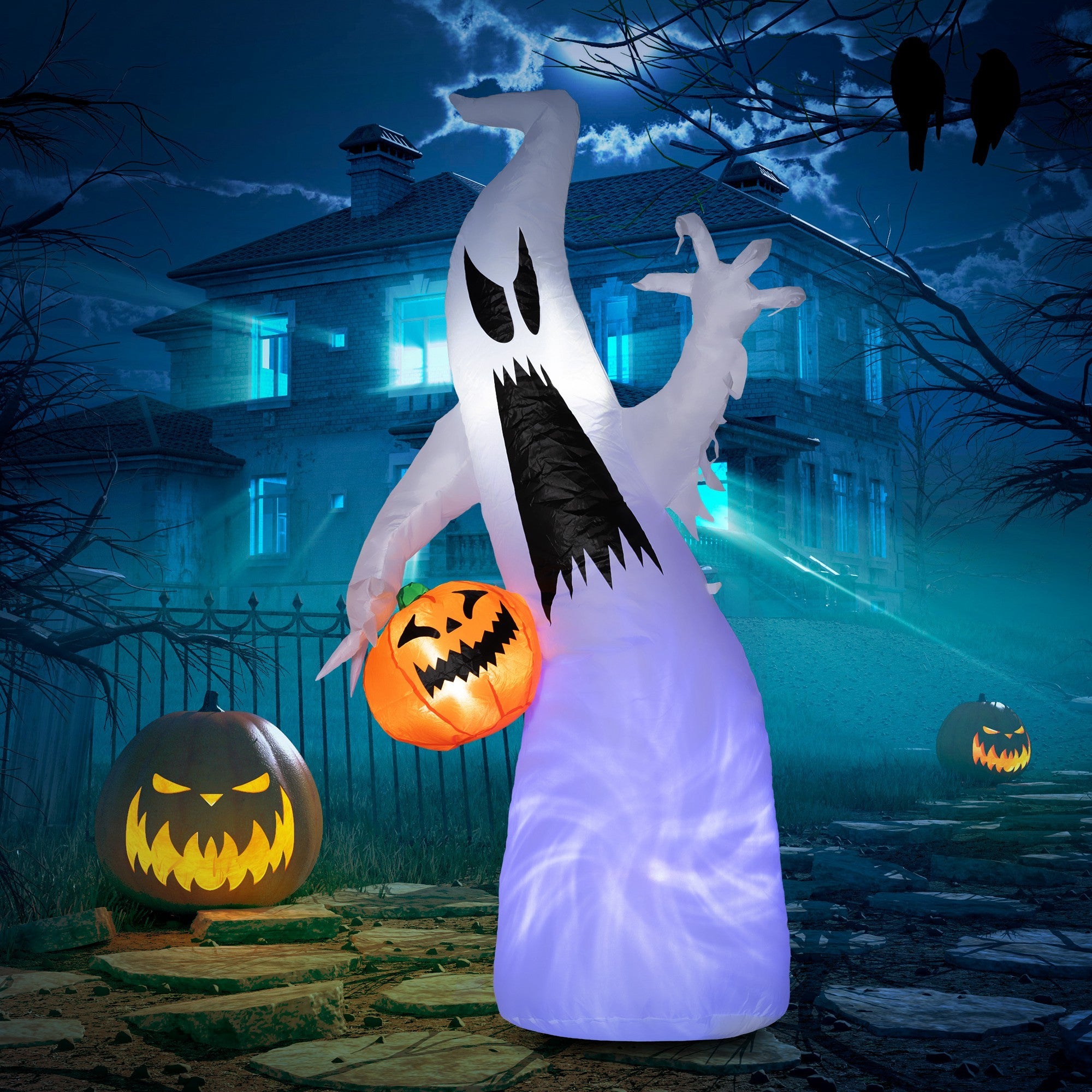 Halloween Inflatable Outdoor Decoration Ghost with Pumpkin Purple