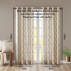 Fretwork Print Grommet Top Window Curtain Panel(Only 1 Pc Panel Beige+Grey)