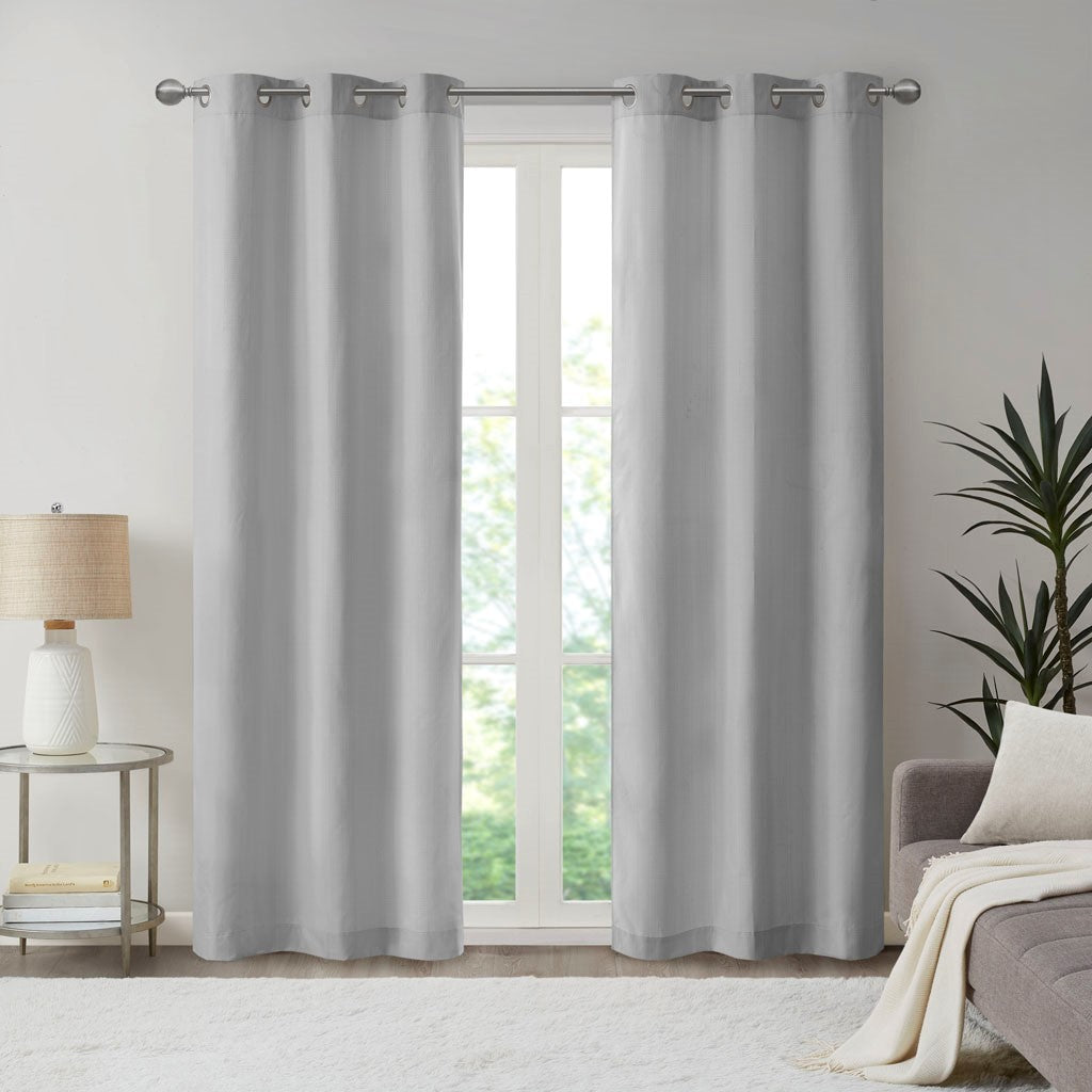 Basketweave Room Darkening Curtain Panel Pair(2 Pcs Window Panels grey)