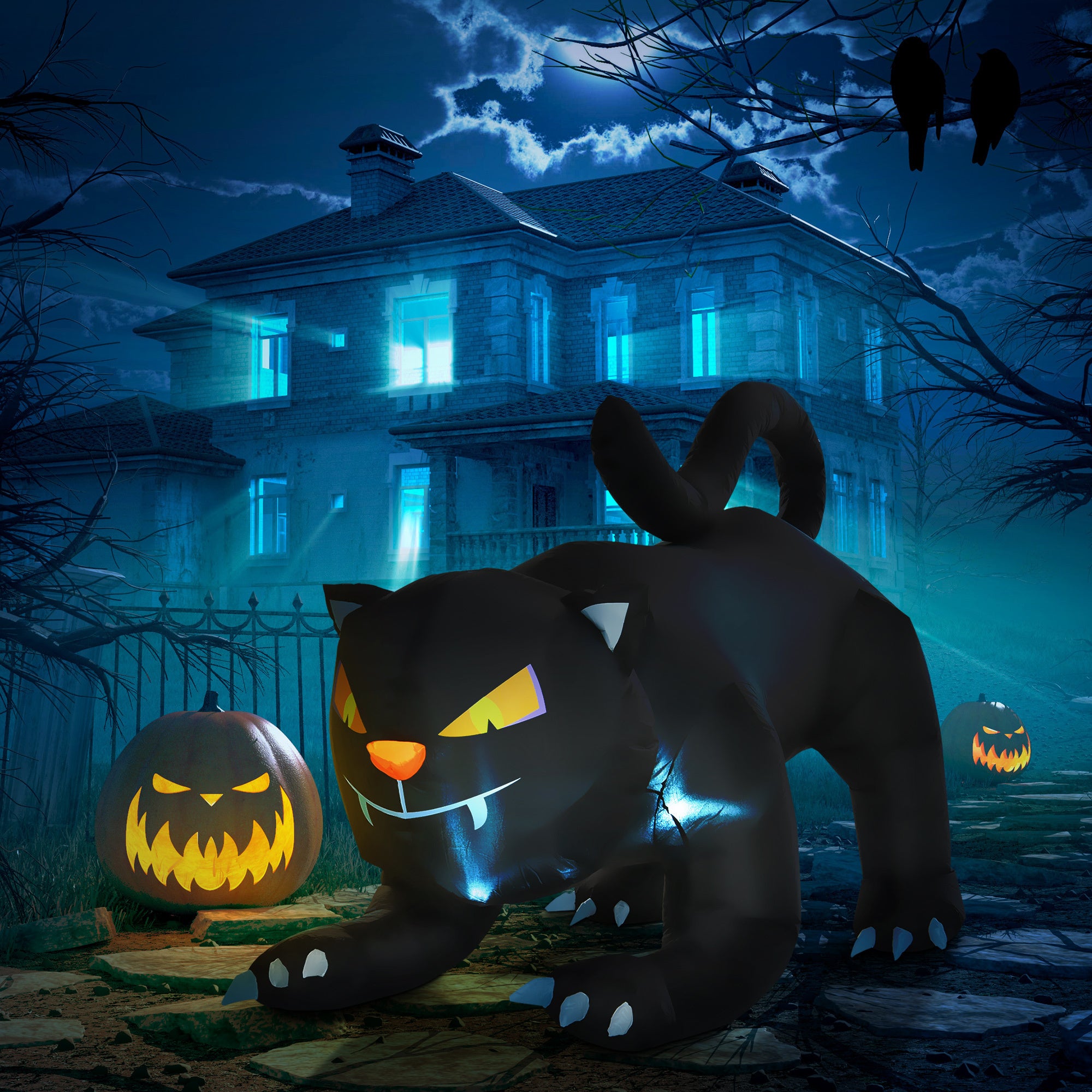 Inflatable Halloween Black Cat, Blow Up Outdoor LED Yard Display