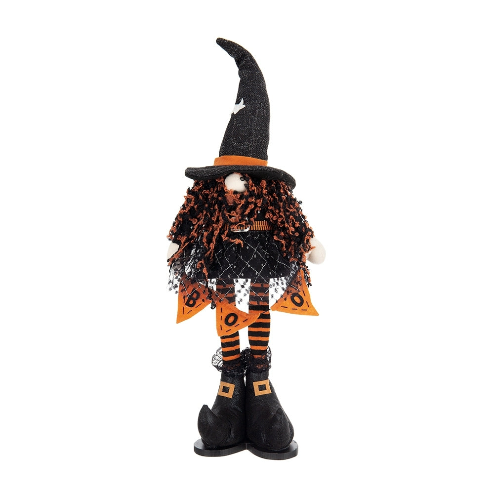 Fabric Standing Gnome W/Orange Banner & Spring Body, for Halloween Decor