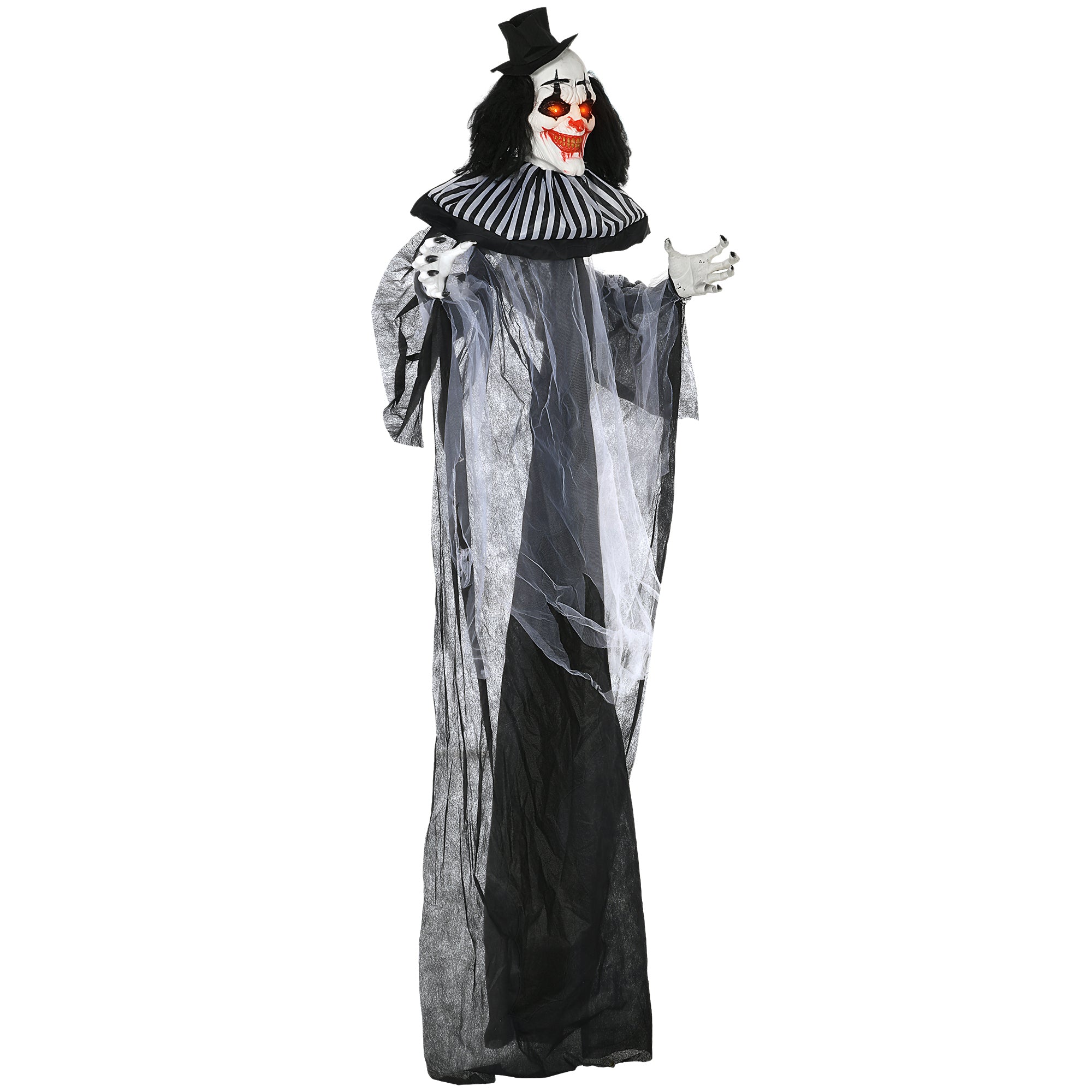 Life Size Outdoor Halloween Decoration, Classic Black and White Striped Clown Animatronic