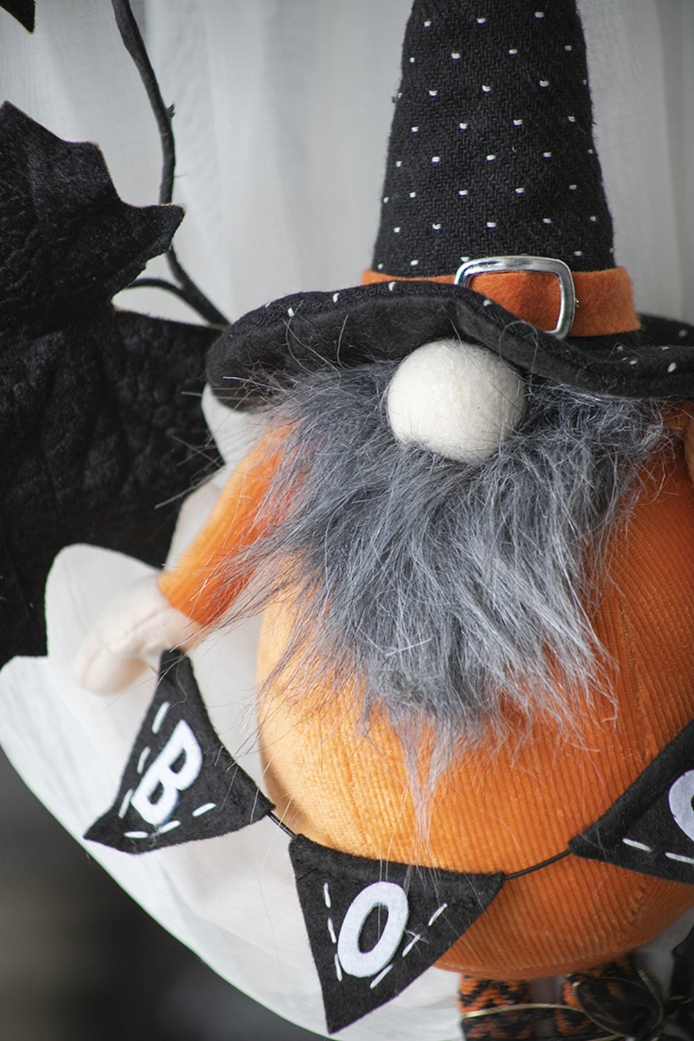 Fabric Standing Orange Gnome W/Black Gnome & Holding Banner, for Halloween Decor