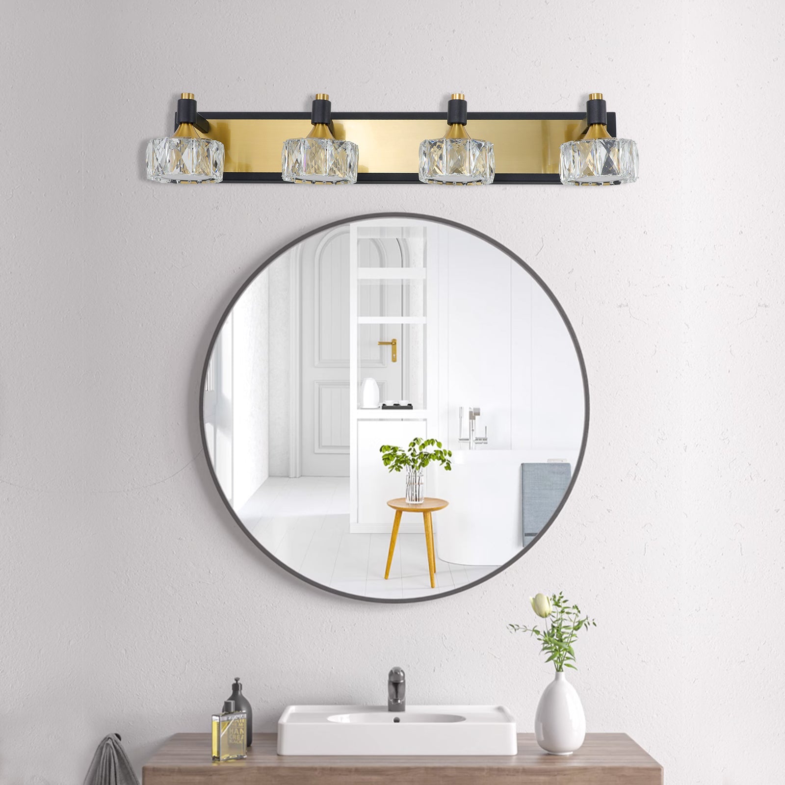 LED 4-Light Modern Crystal Bathroom Vanity Light Over Mirror