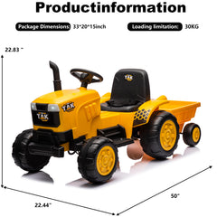 12V Kids Ride on Tractor Electric Excavator Battery Powered Motorized Car for Kids Ages 3-6, Yellow