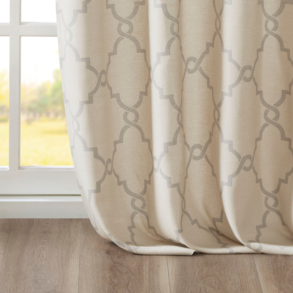 Fretwork Print Grommet Top Window Curtain Panel(Only 1 Pc Panel Beige+Grey)