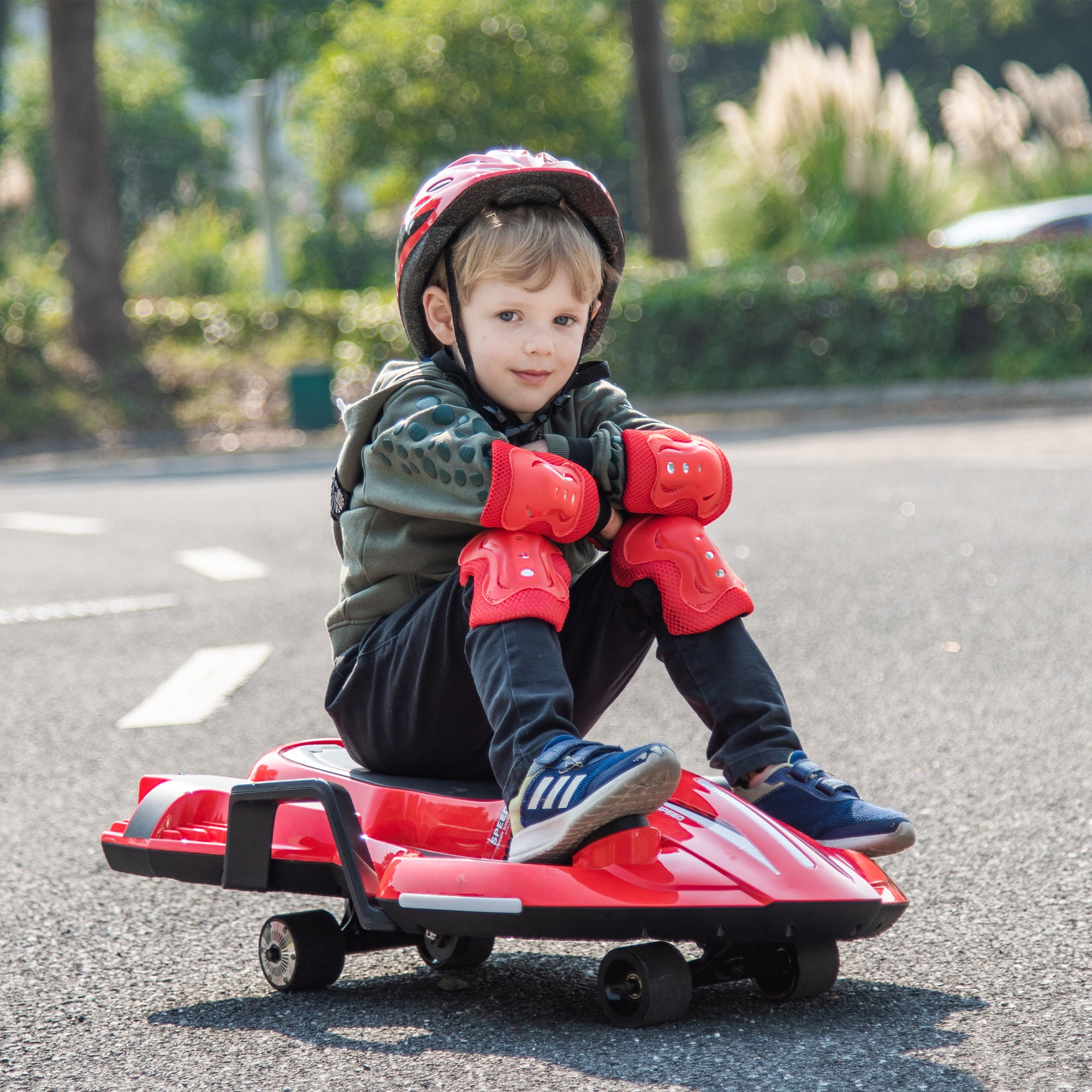 24V Kids Ride On Electric scooter w/ helmet knee pads (red)