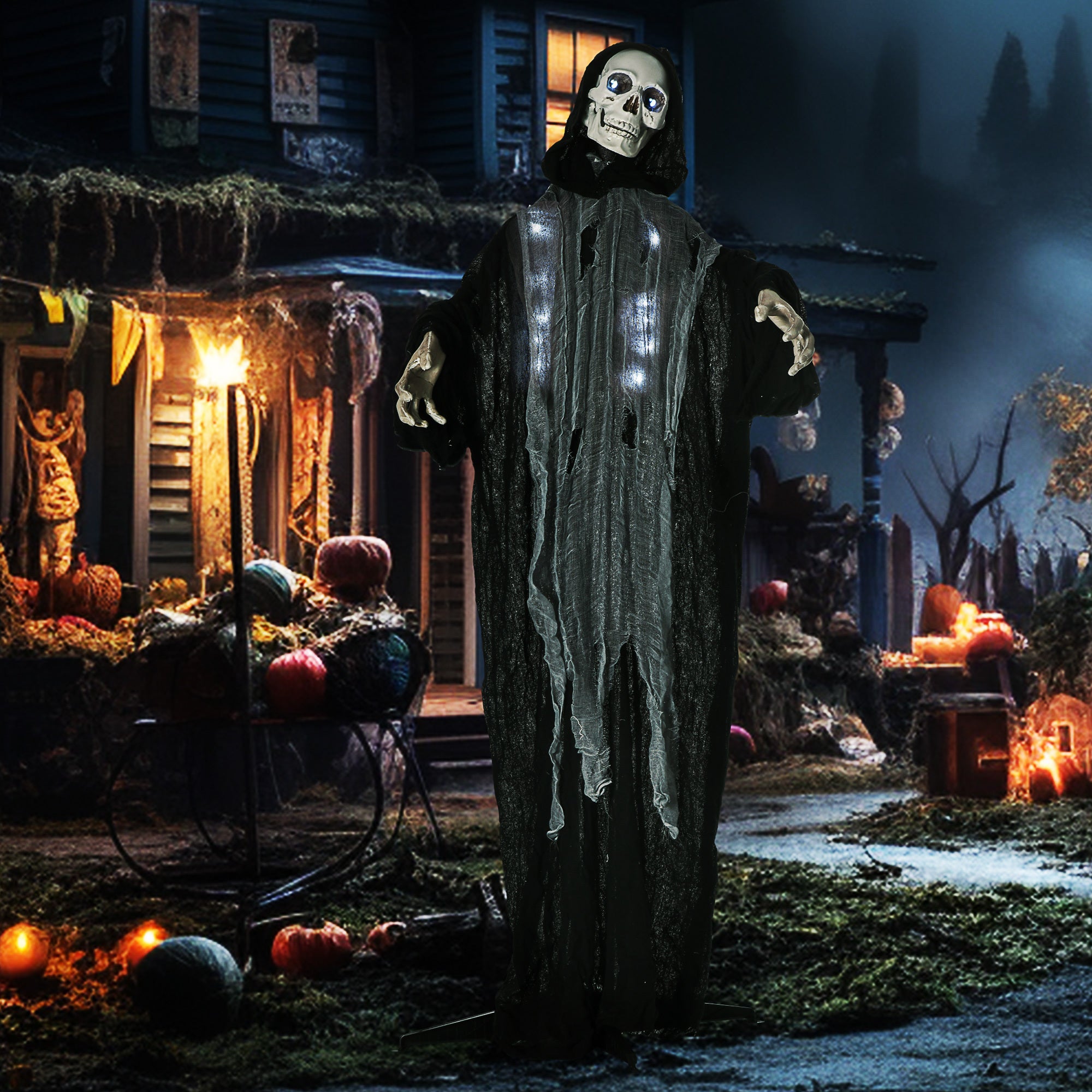 60" Life Size Outdoor Halloween Decorations Animated Grim Reaper