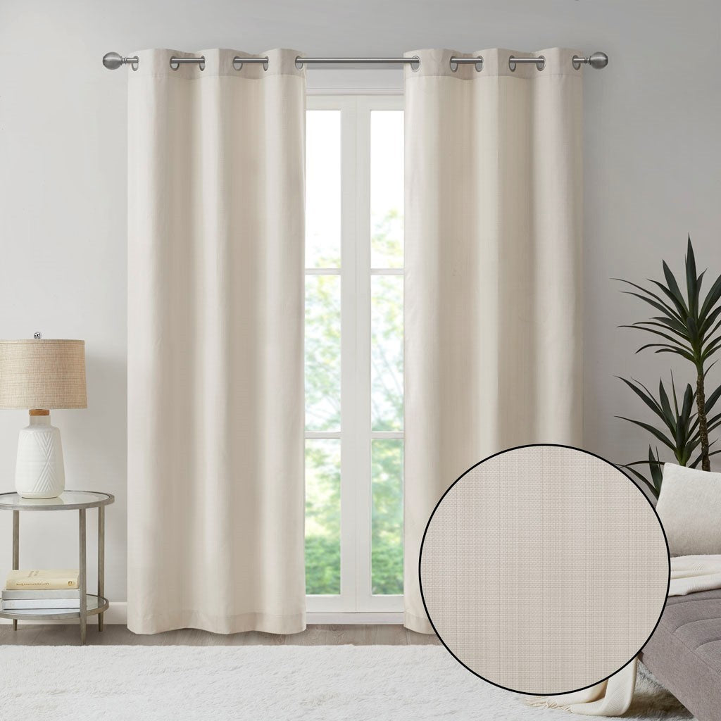 Basketweave Room Darkening Curtain Panel Pair(2 Pcs Window Panels Ivory)