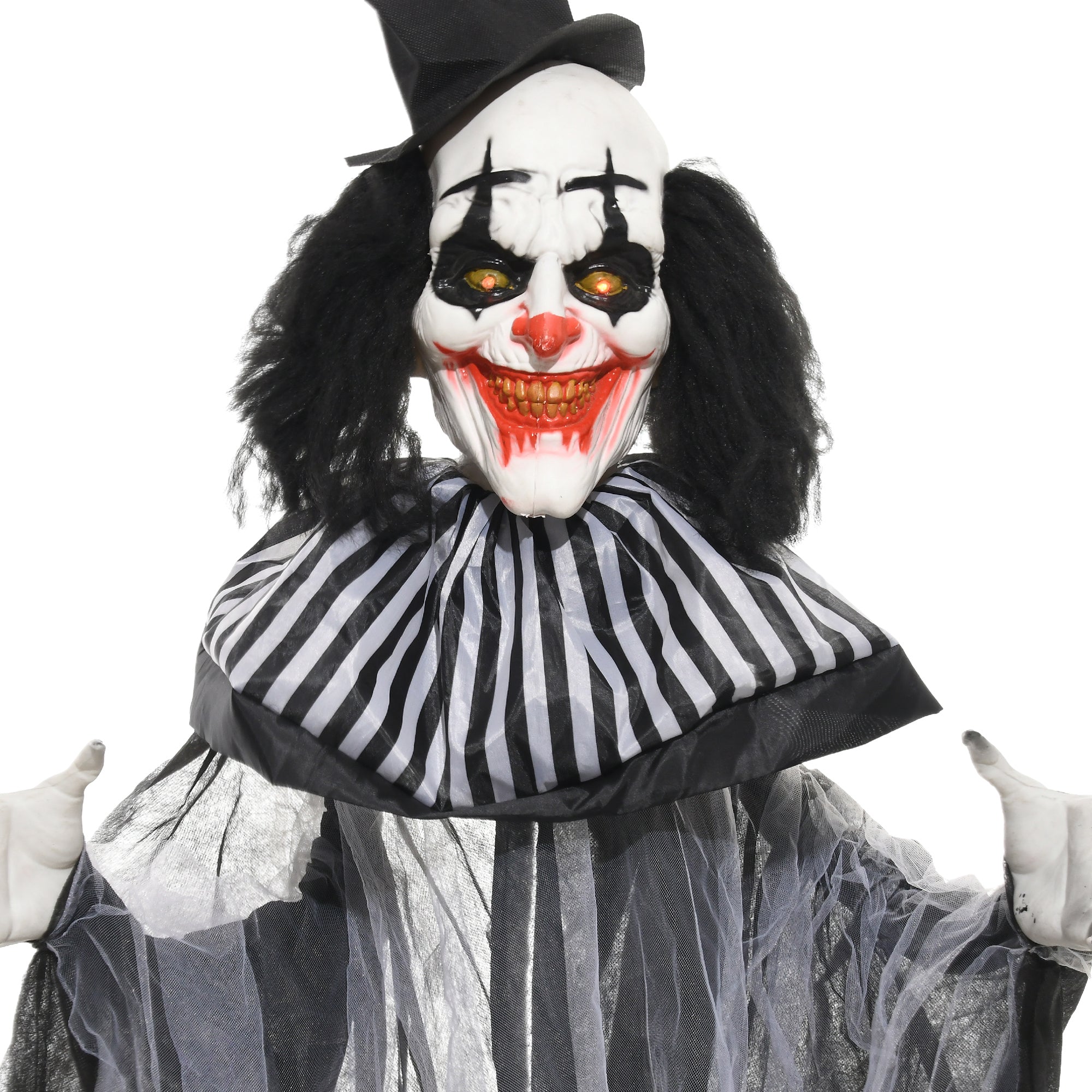 Life Size Outdoor Halloween Decoration, Classic Black and White Striped Clown Animatronic