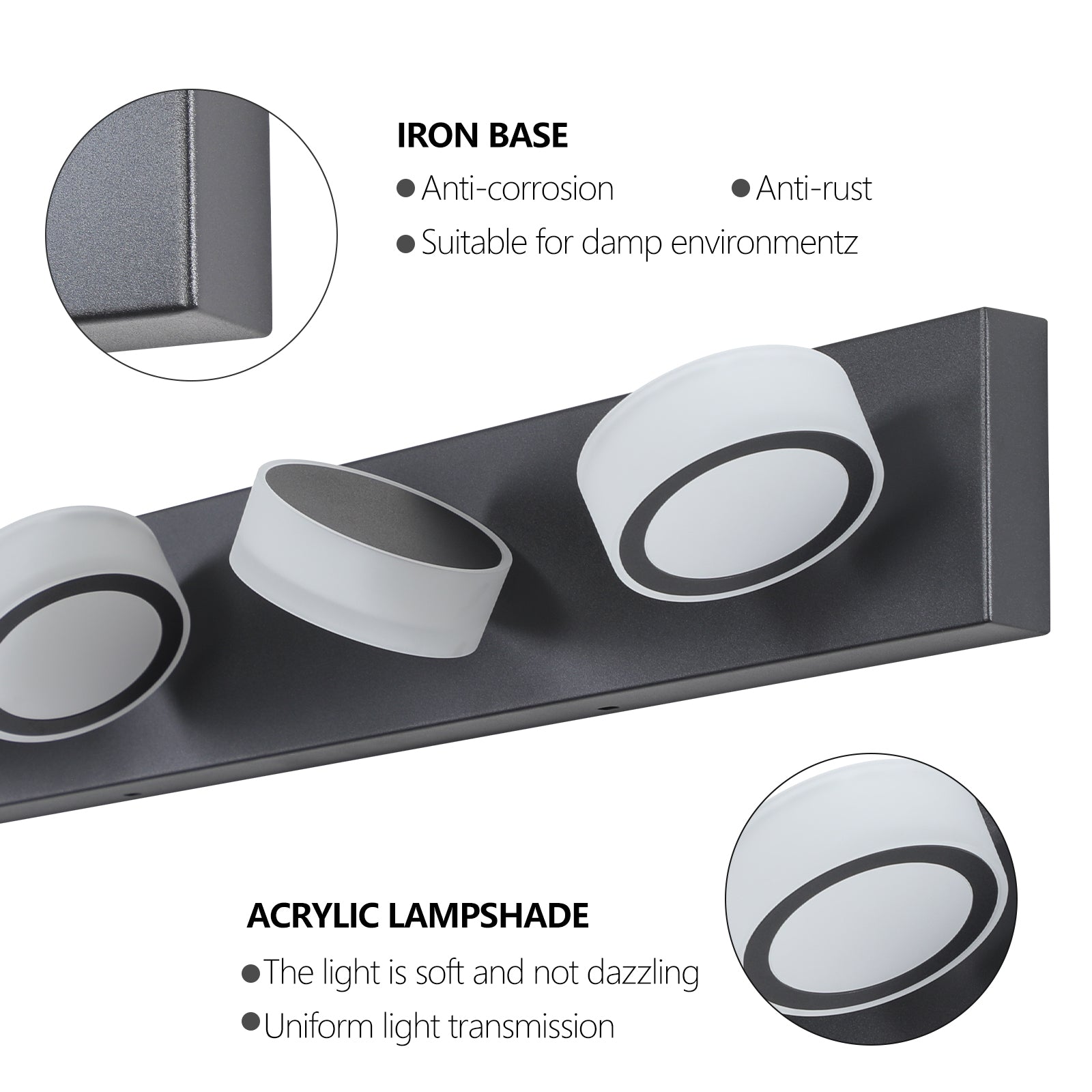 LED Modern Black 4-Light Vanity Lights Fixtures Over Mirror