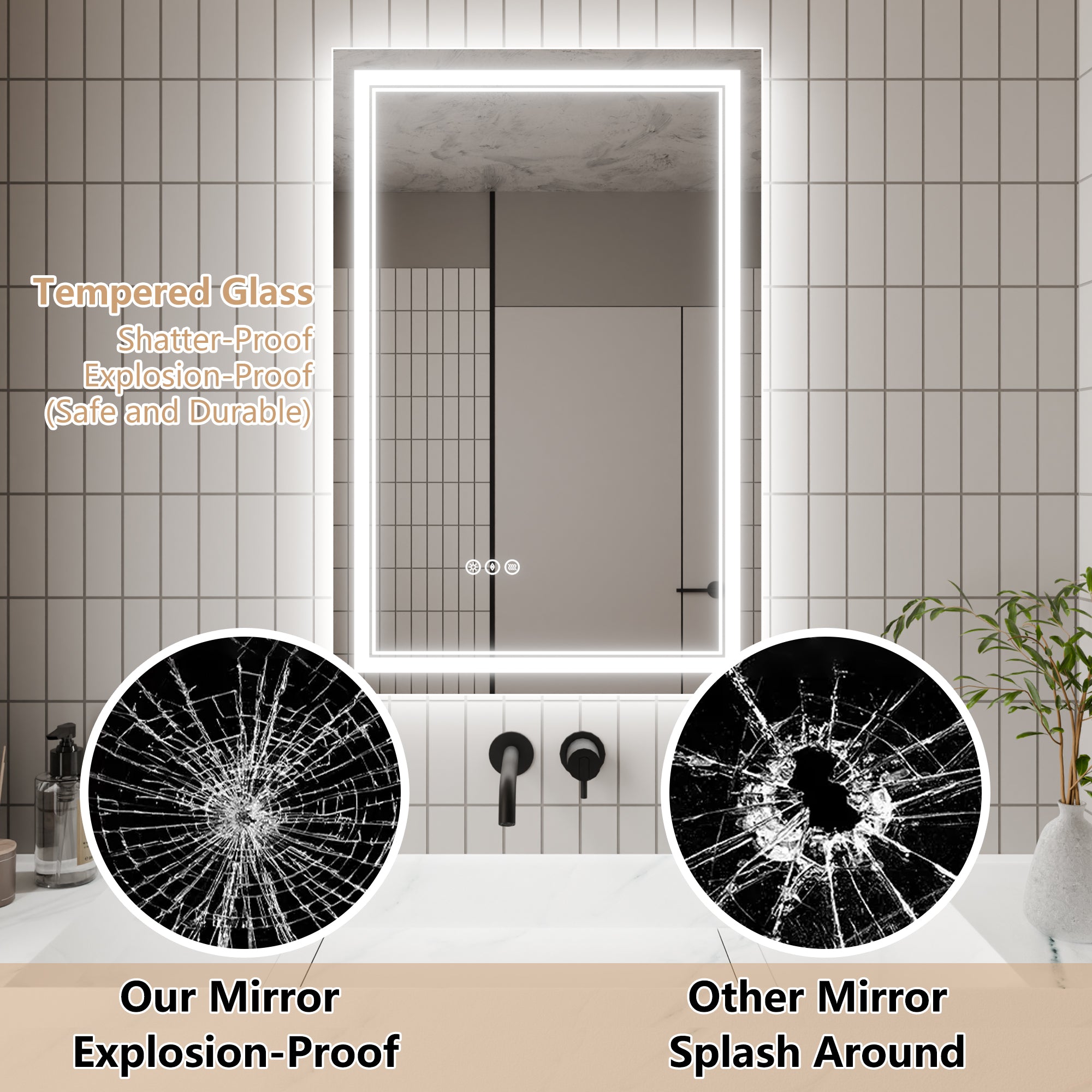 LED Bathroom Mirror, 24x36 inch Bathroom Vanity Mirrors with Lights