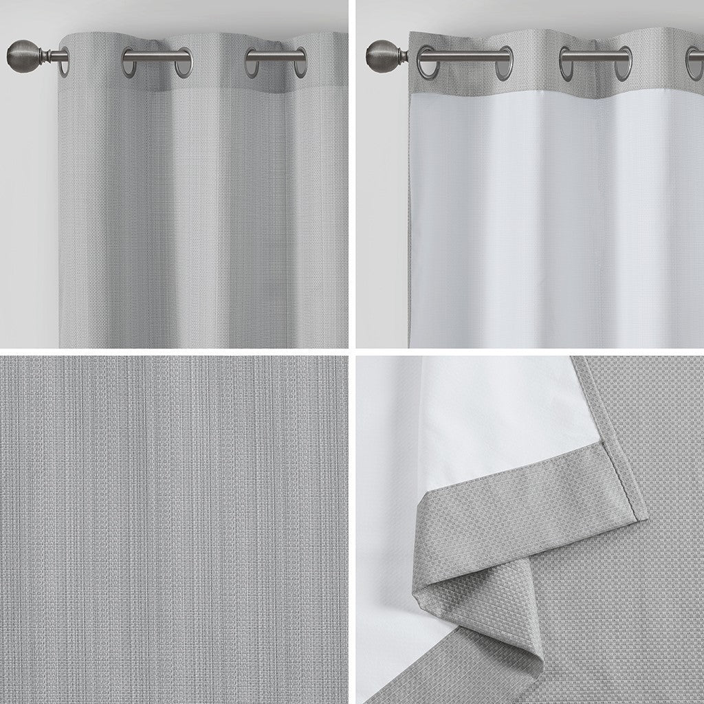 Basketweave Room Darkening Curtain Panel Pair(2 Pcs Window Panels grey)