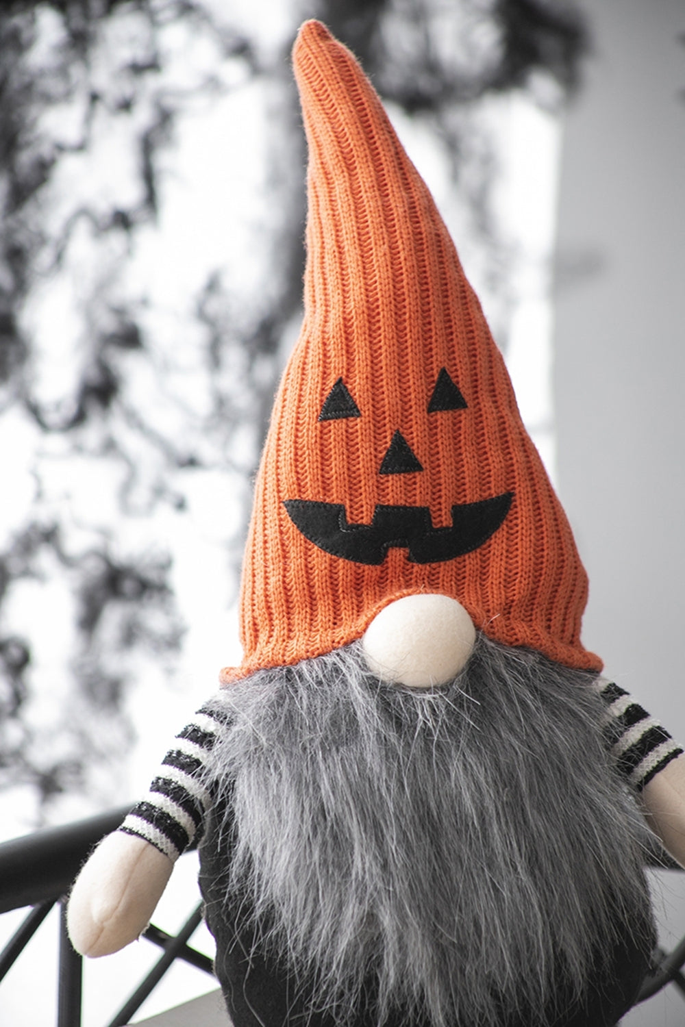 Fabric Sitting Gnome with Orange Knit Hat, for Halloween Decor