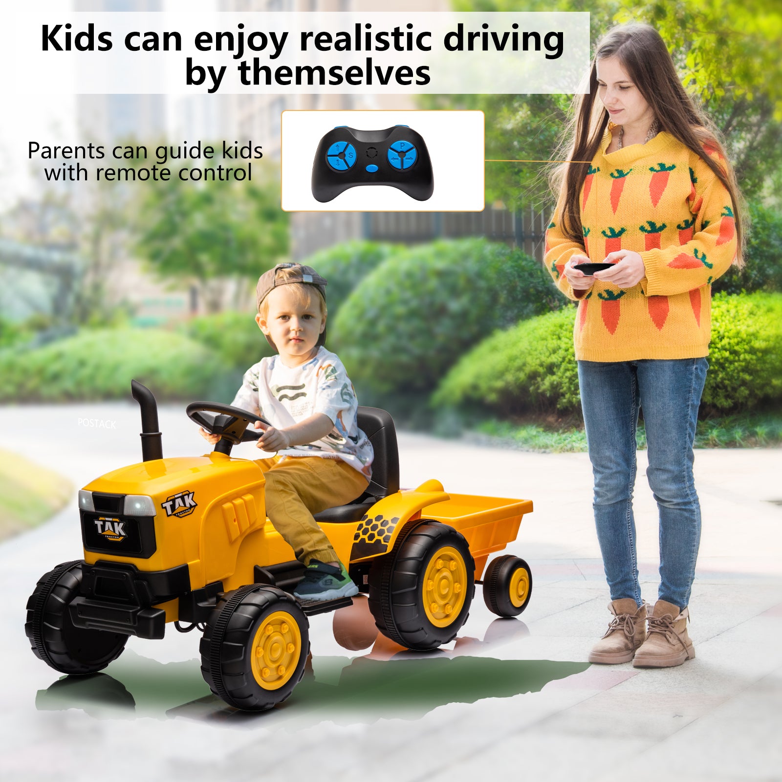 12V Kids Ride on Tractor Electric Excavator Battery Powered Motorized Car for Kids Ages 3-6, Yellow