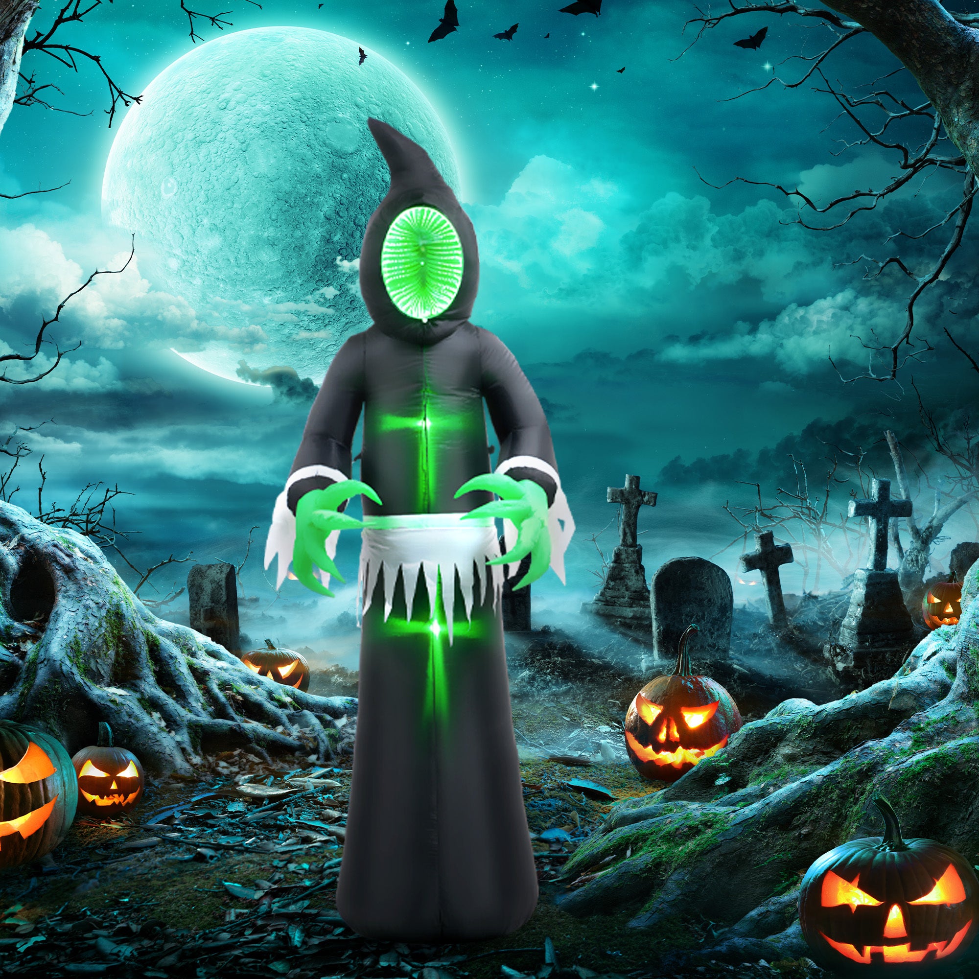 Inflatable Halloween Decoration Green light Face Ghost