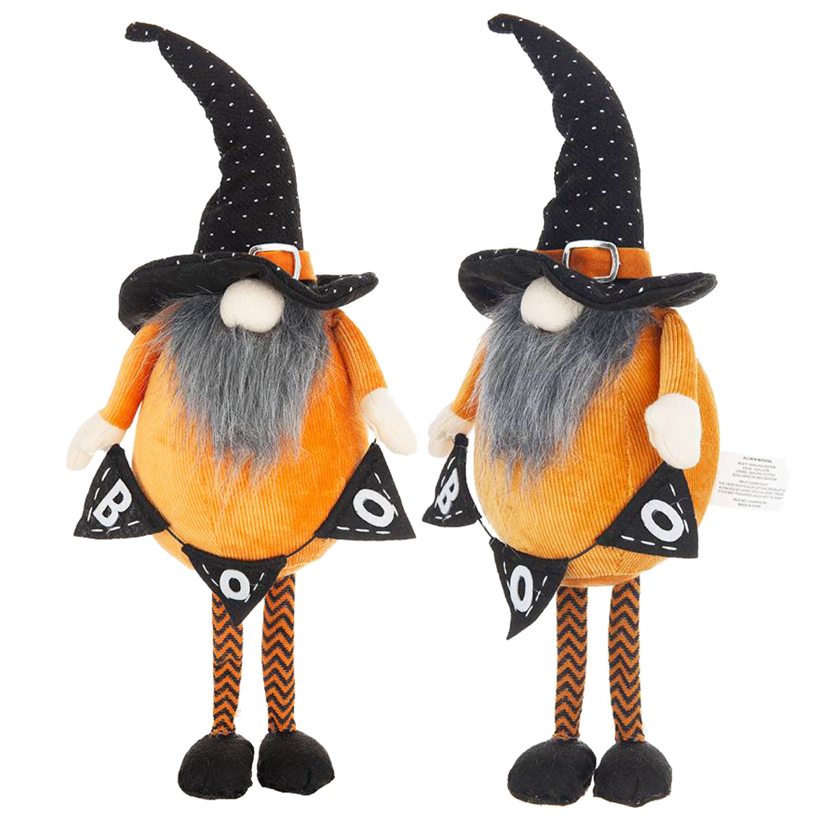 Fabric Standing Orange Gnome W/Black Gnome & Holding Banner, for Halloween Decor