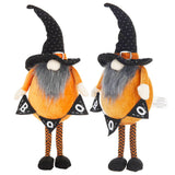 Fabric Standing Orange Gnome W/Black Gnome & Holding Banner, for Halloween Decor