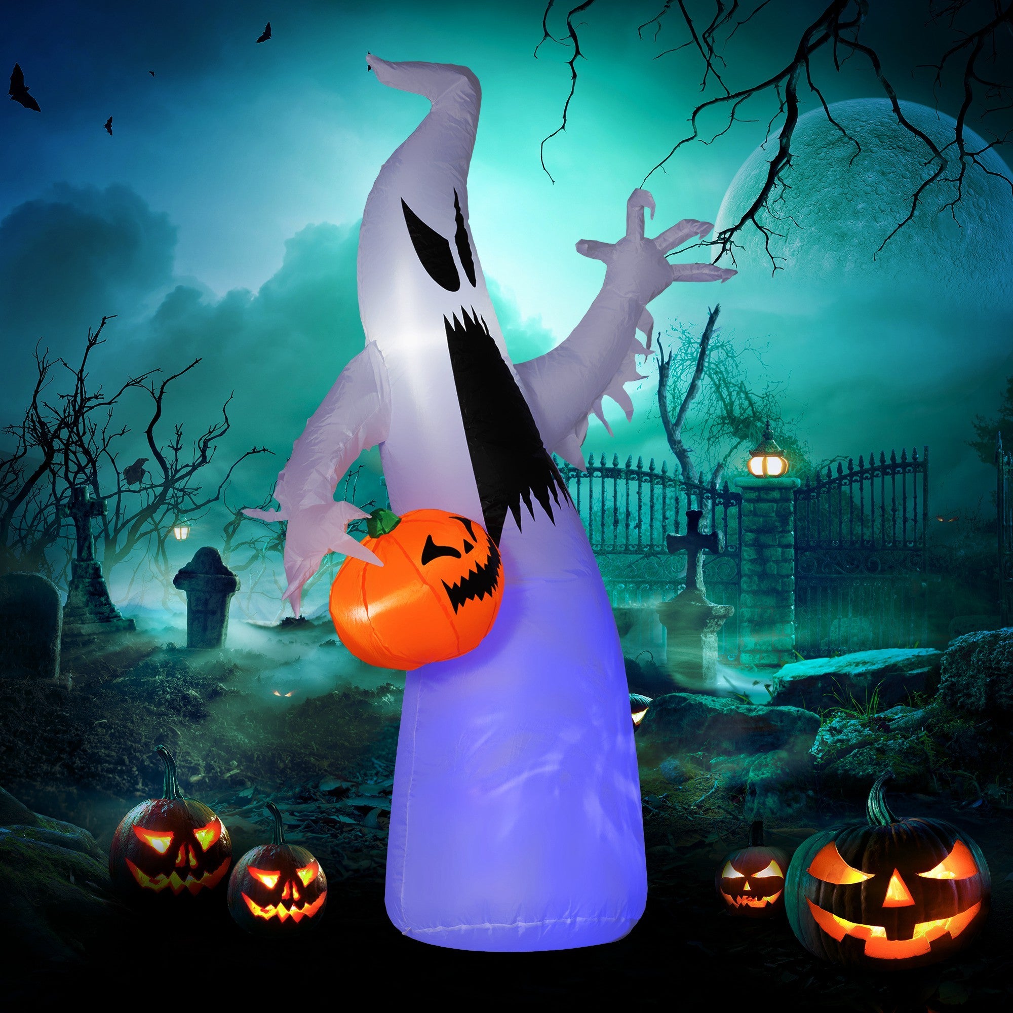 Halloween Inflatable Outdoor Decoration Ghost with Pumpkin Purple