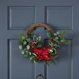 23.5" POINSETTIA/BERRY/EUCALYPTUS HALF WREATH