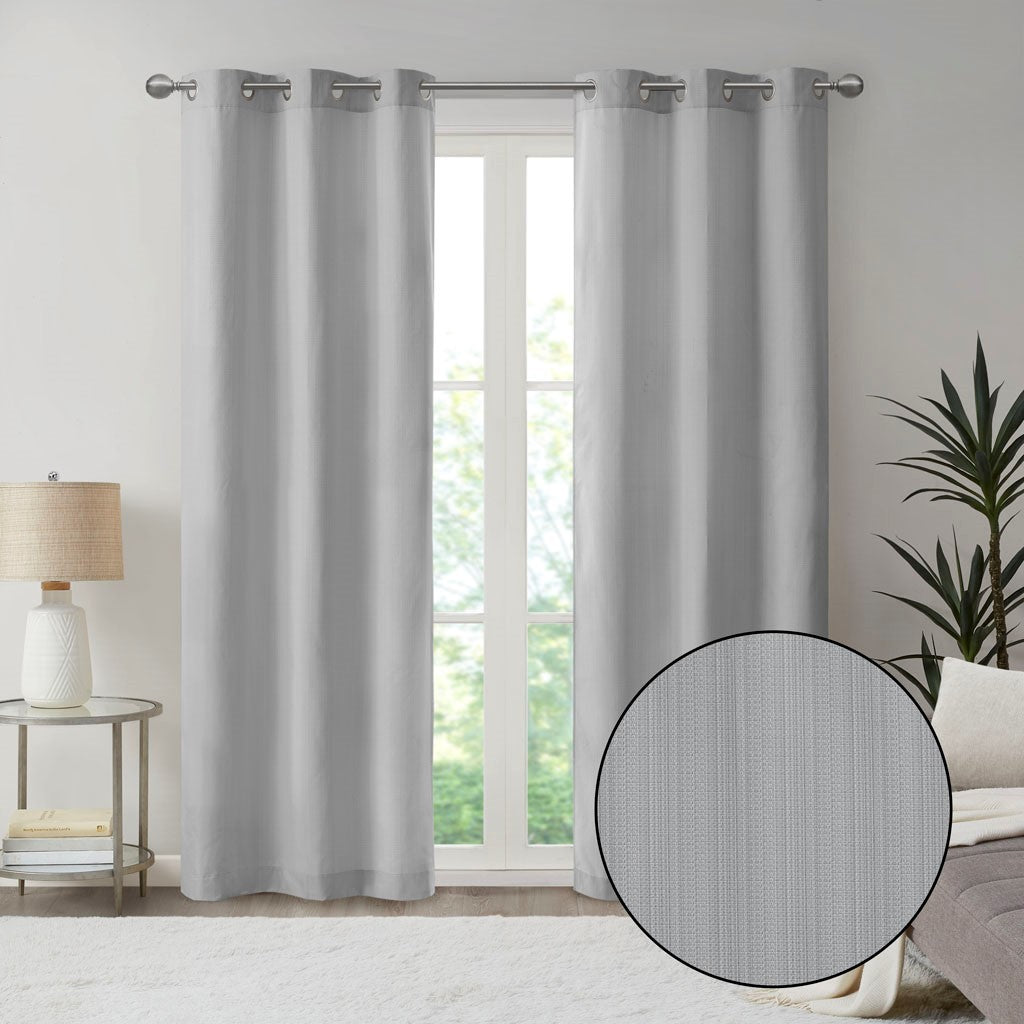 Basketweave Room Darkening Curtain Panel Pair(2 Pcs Window Panels grey)