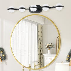 Modern Minimalist Bathroom Vanity Light, LED 5 Bulb Frosted Glass Shades(Black)