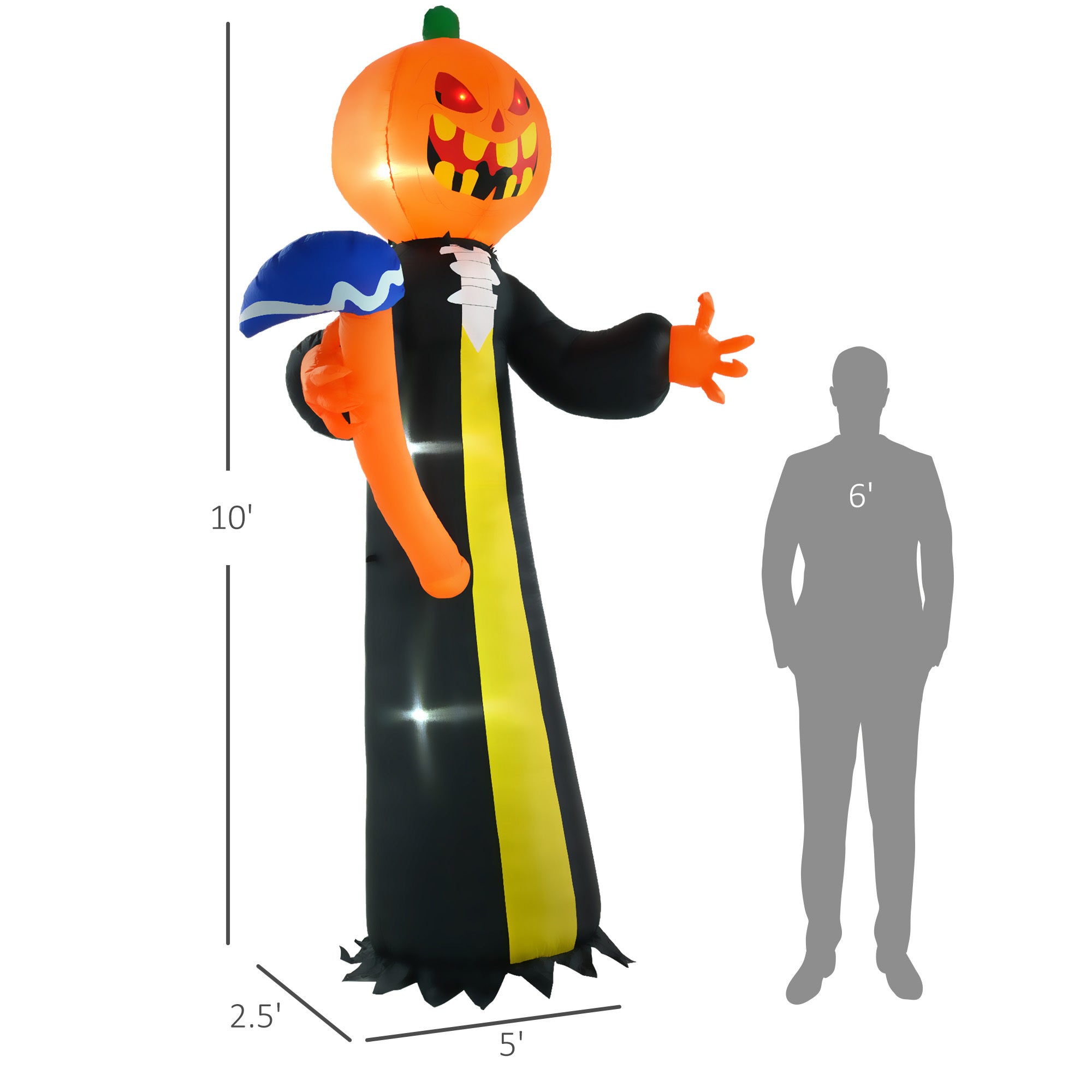 Outsunny 10ft Inflatable Halloween Pumpkin Head Ghost with Hammer