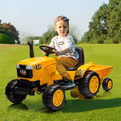 12V Kids Ride on Tractor Electric Excavator Battery Powered Motorized Car for Kids Ages 3-6, Yellow