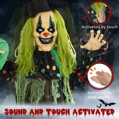 Life Size Outdoor Halloween Decoration, Animatronic Circus Clown Green