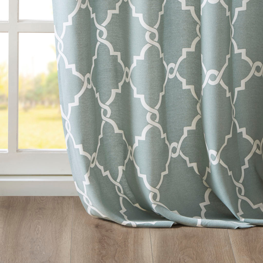 Fretwork Print Grommet Top Window Curtain Panel(Only 1 Pc Panel Seafoam+White)