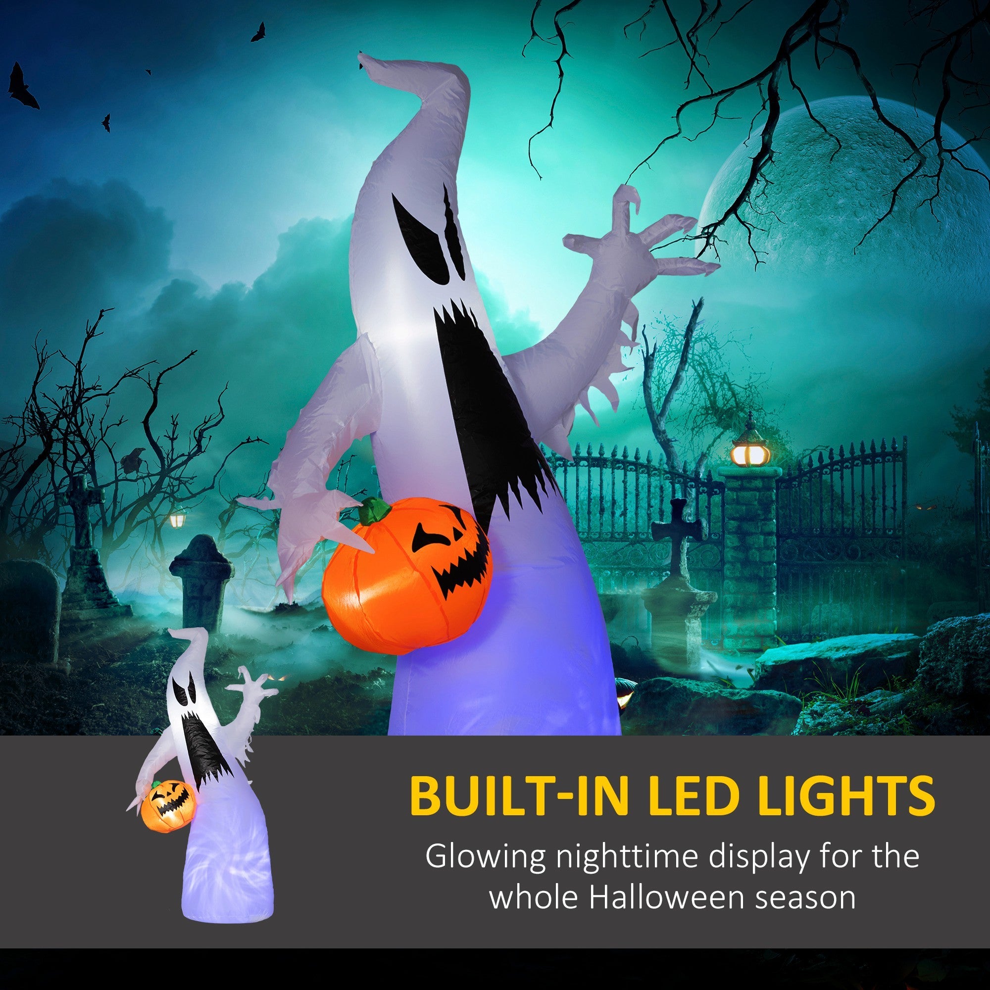 Halloween Inflatable Outdoor Decoration Ghost with Pumpkin Purple