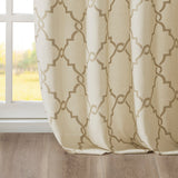 Fretwork Print Grommet Top Window Curtain Panel(Only 1 Pc Panel Beige+Gold)