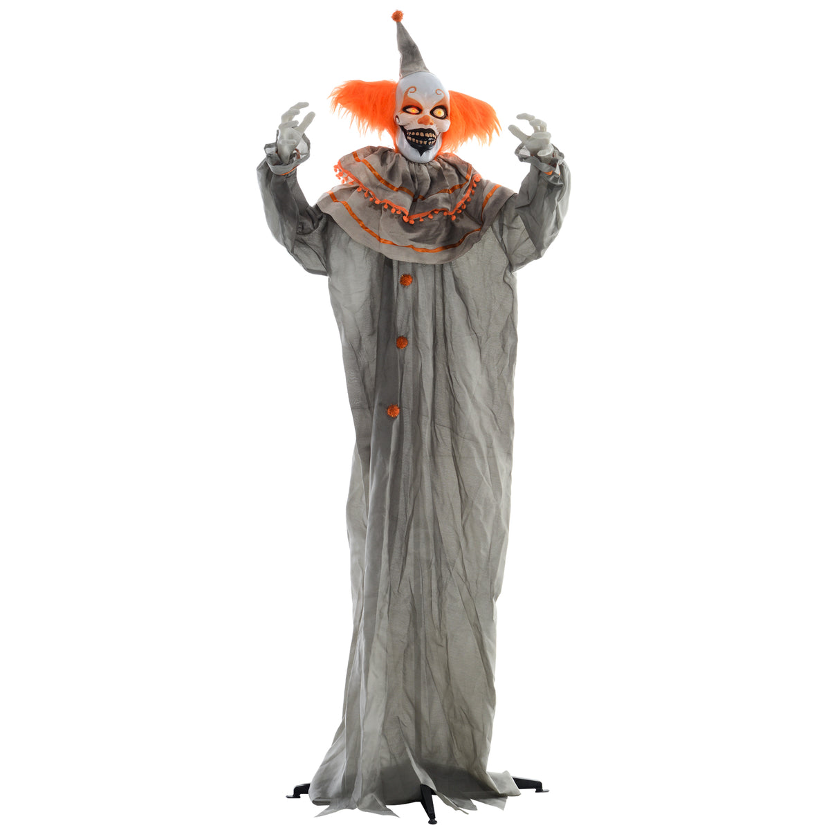 Life Size Outdoor Halloween Decoration, Animatronic Orange Haired Classic Clown