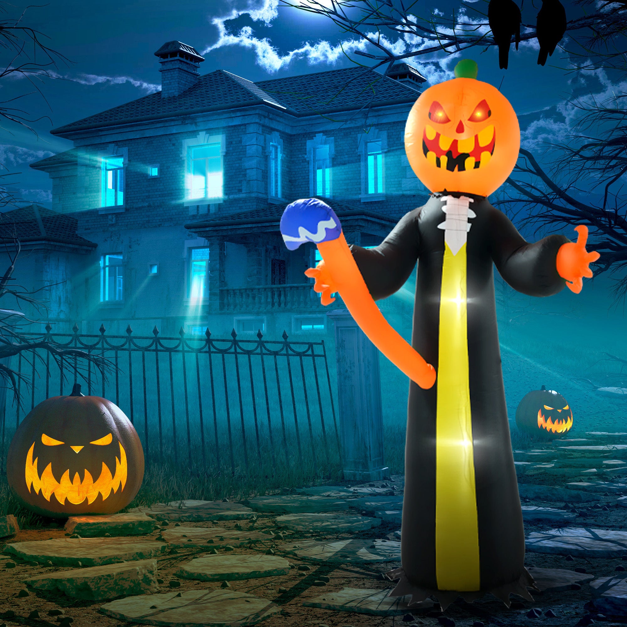 Outsunny 10ft Inflatable Halloween Pumpkin Head Ghost with Hammer