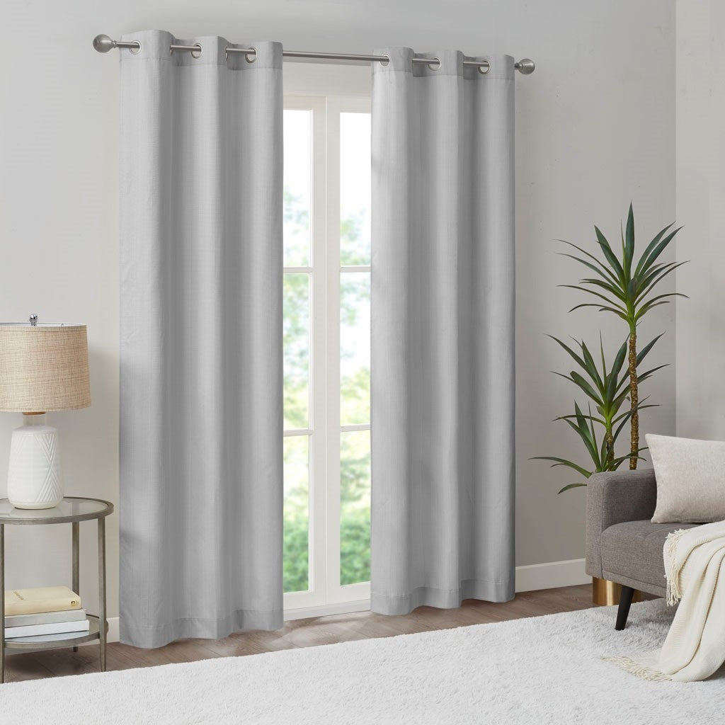 Basketweave Room Darkening Curtain Panel Pair(2 Pcs Window Panels grey)