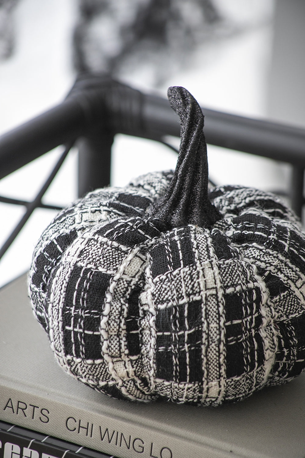 Fabric Light Black White Plaid Pumpkin, for Holiday Halloween Decor