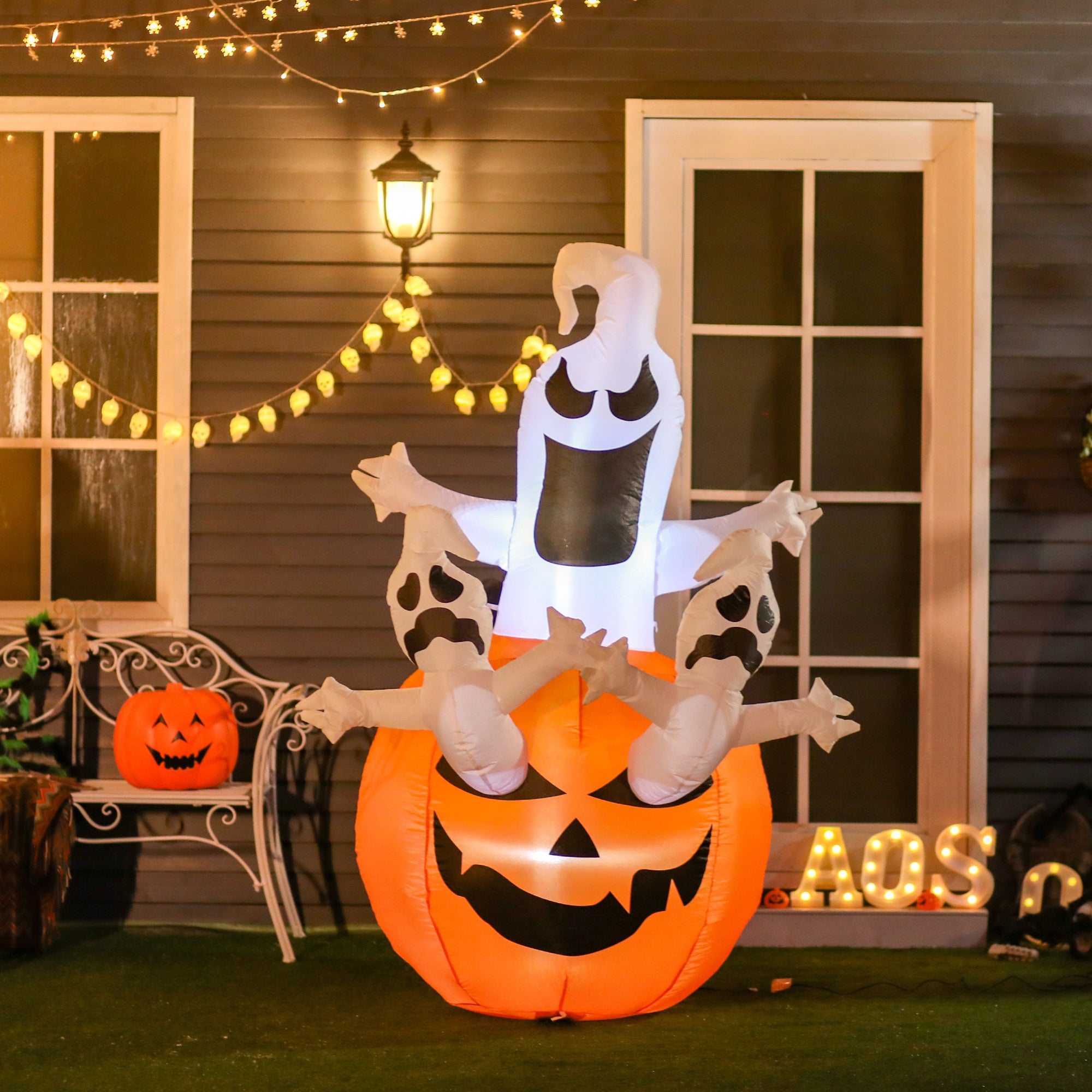 Halloween Inflatables Outdoor Decorations Jack-O-Lantern Pumpkin and Ghosts