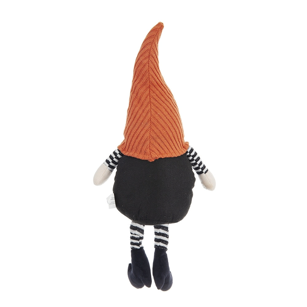 Fabric Sitting Gnome with Orange Knit Hat, for Halloween Decor