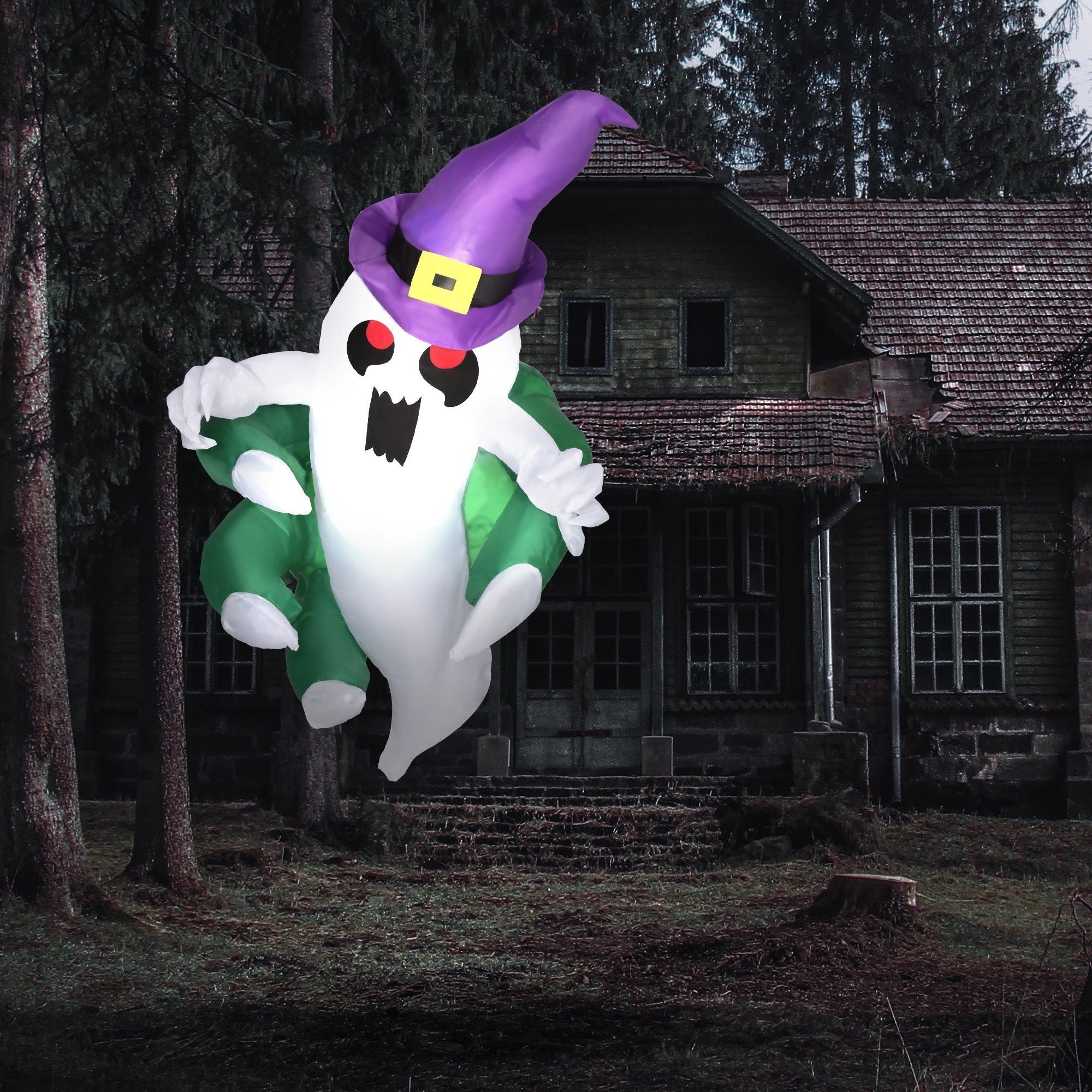 4ft Inflatable Halloween Decoration, Lighted Window Sticker Ghost in Hat