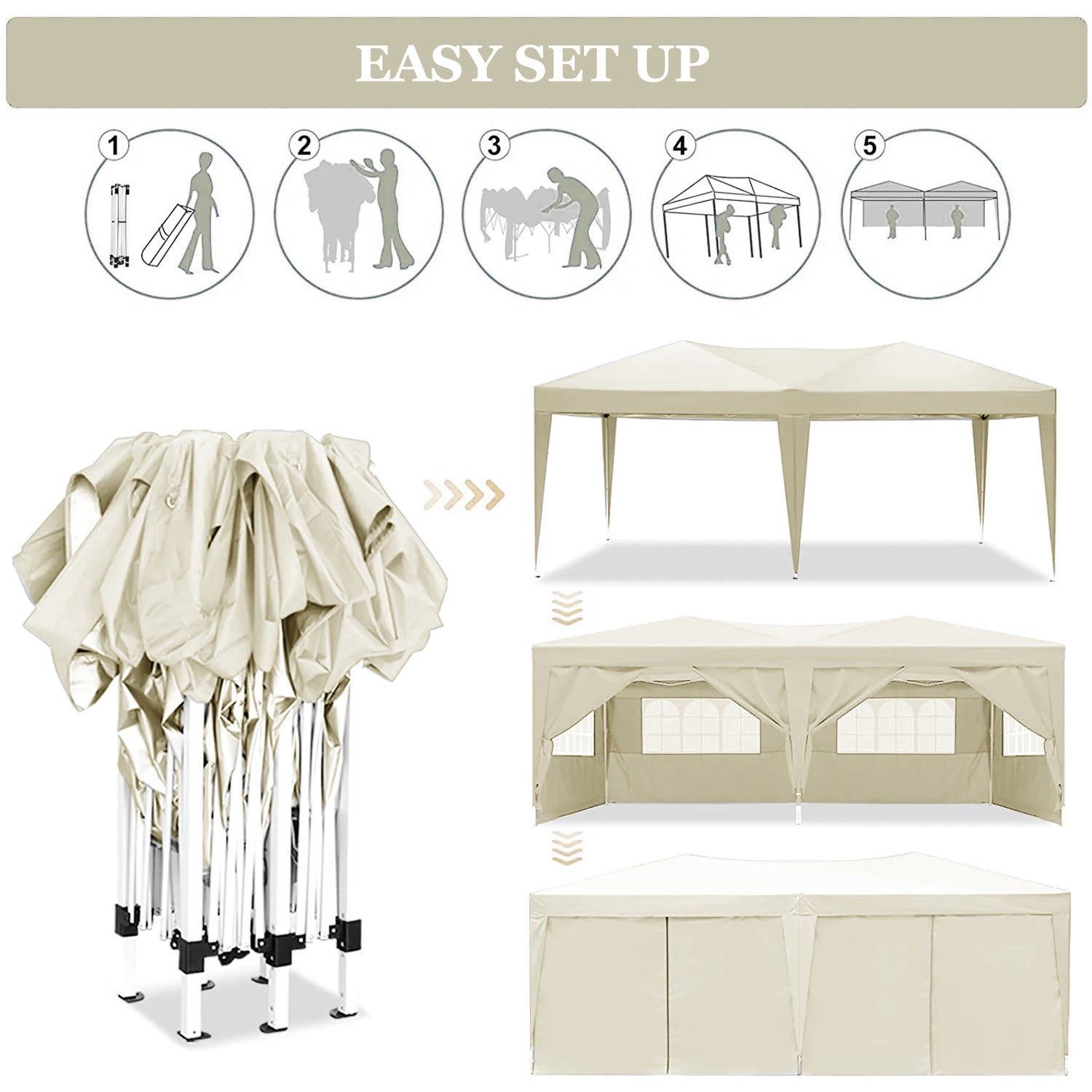 Folding Canopy with 6 Removable Sidewalls