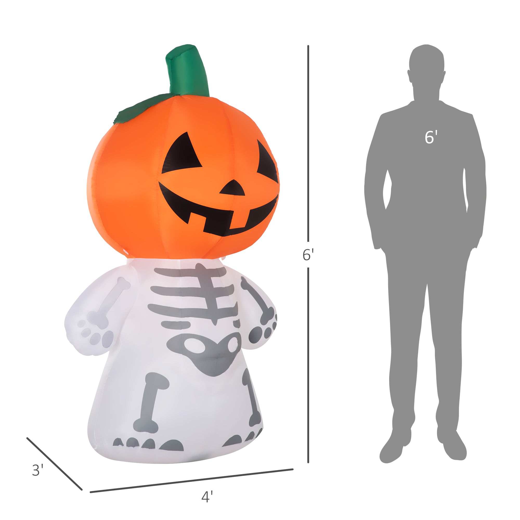 Halloween Inflatables Outdoor Decorations, Smiling Skeleton Ghost with Pumpkin Head